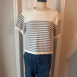 Jessica Simpson Navy and White Striped Short Sleeve Top
